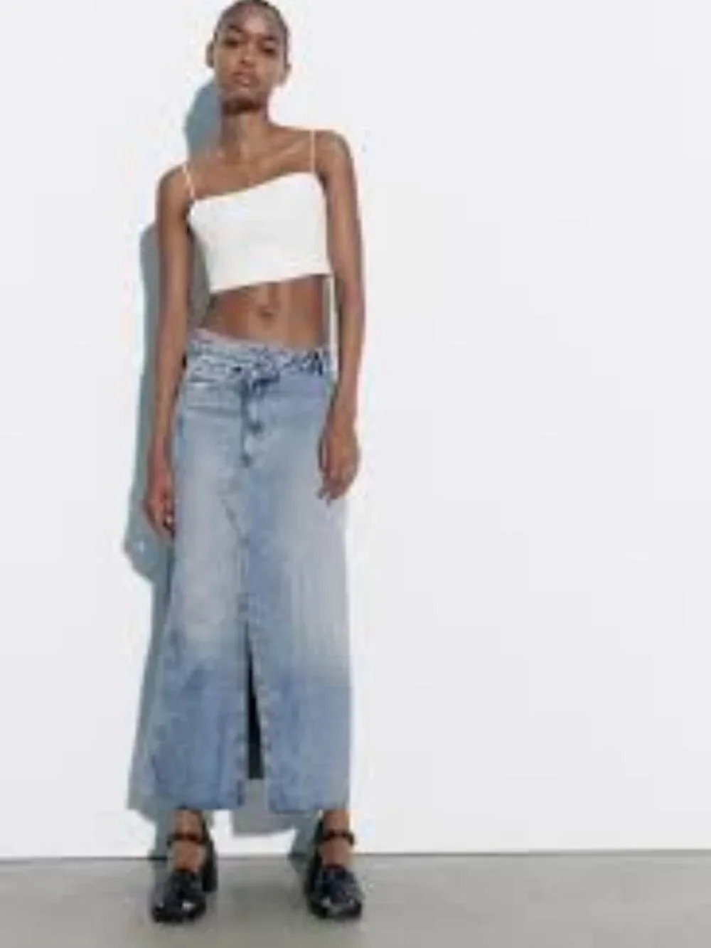Zara Light Blue Denim Midi Maxi Skirt Asymmetric Fly Raw Hem BRAND NEW NWT XXL - Picture 2 of 15